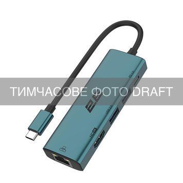 2E Хаб 2E USB-С > 2xUSB-A/USB-C PD/HDMI/Ethernet, 0.15м, Pine Green 2E-W3125 фото