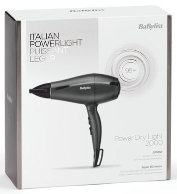 BaByliss Фен Super Light Pro, 2000Вт, 3 режими, HTDC мотор, тонкий концентратор 6 мм, чорний 5910E фото