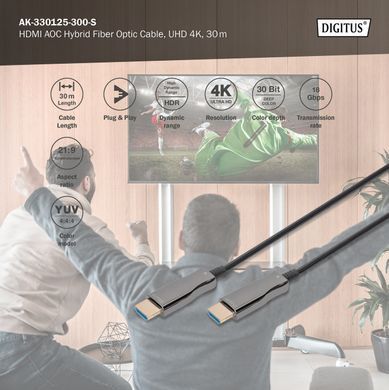 Digitus Кабель HDMI UHD 4K, AOC hybrid-fiber, type A M/M, 30м, чорний AK-330125-300-S фото