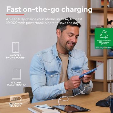 Trust Акумулятор портативний літій-іонний power bank Trust Redoh, 10000мА&middot;год, USB-A/2хUSB-C, 18W, QC 3.0, PD, синій 25032_TRUST фото