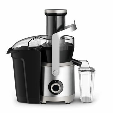 Tefal Соковитискач Nutri XXL відцентрований 1000Вт, чаша-0.8л, жмих-2.2л, жолоб на ціле яблуко, пластик/метал, чорний-нержавіюча сталь ZE660D10 фото