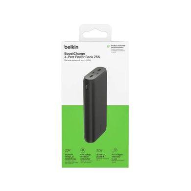 Belkin Акумулятор портативний літій-іонний Power Bank 26000мА·год, 32Вт, USB-A/USB-C PD PPS, чорний BPB016BTBK фото