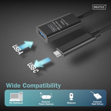 Digitus Подовжувач DIGITUS USB 3.2 Gen2 Active Cable 10G, C/M-A/F, 5м, чорний DA-73113 фото