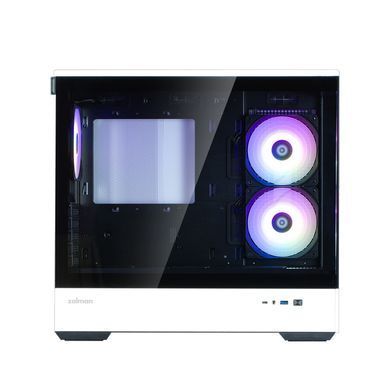 Zalman Корпус P30 без БП, 1xUSB3.0, 1xUSBType-C, 3x120мм ARGB, VGA 420мм, LCS ready, TG Side Panel, mATX, чёрный/белый P30BW фото
