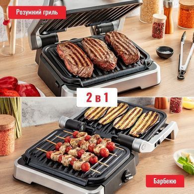 Tefal Гриль прижимной OptiGrll 2в1 Inox, 2100Вт, темп. режимов-4, съёмные пластины, металл GC772D30 фото