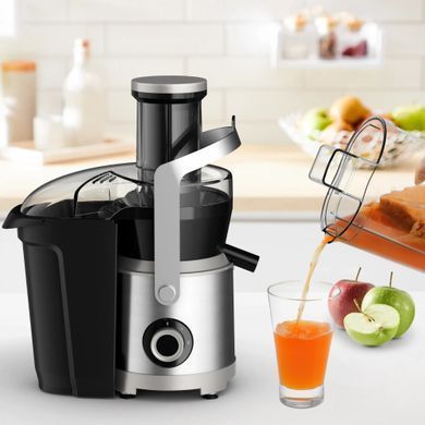 Tefal Соковитискач Nutri XXL відцентрований 1000Вт, чаша-0.8л, жмих-2.2л, жолоб на ціле яблуко, пластик/метал, чорний-нержавіюча сталь ZE660D10 фото