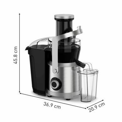 Tefal Соковитискач Nutri XXL відцентрований 1000Вт, чаша-0.8л, жмих-2.2л, жолоб на ціле яблуко, пластик/метал, чорний-нержавіюча сталь ZE660D10 фото