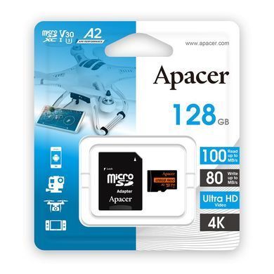 Apacer Карта памяти microSD 128GB C10 UHS-I U3 A2 R100/W80MB/s + SD AP128GMCSX10U8-R фото