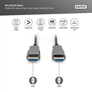 Digitus Кабель HDMI UHD 4K, AOC hybrid-fiber, type A M/M, 30м, чорний AK-330125-300-S фото