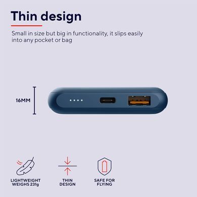 Trust Акумулятор портативний літій-іонний power bank Trust Redoh, 10000мА&middot;год, USB-A/2хUSB-C, 18W, QC 3.0, PD, синій 25032_TRUST фото