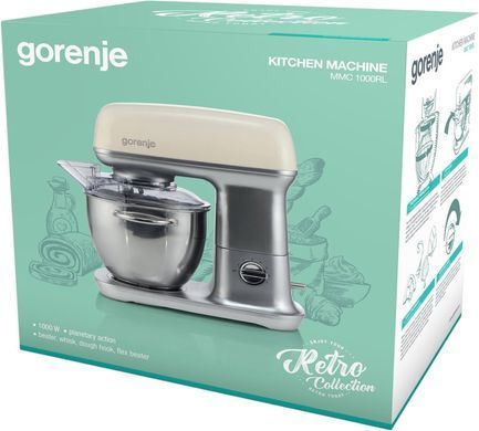 Gorenje Кухонная машина 1000Вт, чаша-металл, корпус-металл, насадок-4, серебристо-бежевый MMC1000RL фото