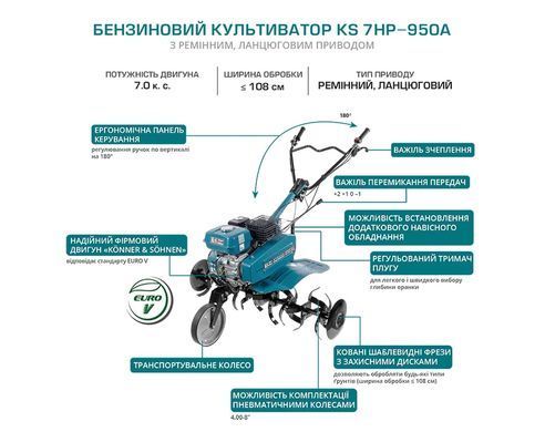 K&ouml;nner & S&ouml;hnen Культиватор бензиновий KS 7HP-950A, 7.0кс, 105см, 62кг KS7HP-950A фото