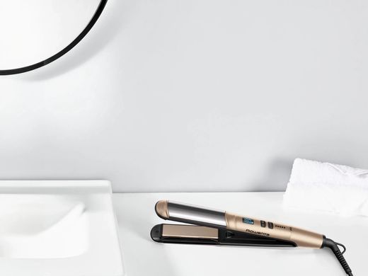 Rowenta Випрямляч Glam & Shine 2в1, темп.режимів-8, 140-210С, дисплей, кераміка, золотий SF4641F0 фото