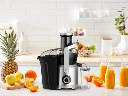 Tefal Соковитискач Nutri XXL відцентрований 1000Вт, чаша-0.8л, жмих-2.2л, жолоб на ціле яблуко, пластик/метал, чорний-нержавіюча сталь ZE660D10 фото