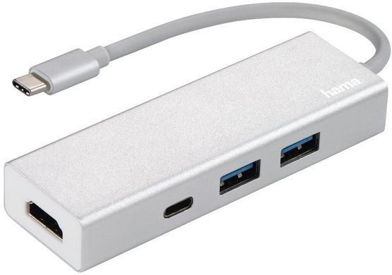 USB-C хаб Hama Aluminium 2x USB-A, USB-C, HDMI Silver 00135756 фото