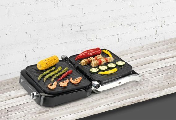Gorenje Гриль прижимной, 2100Вт, темп. режимов-7, съёмные пластины, раскрытие на 180, металл, серый GCG2100S фото