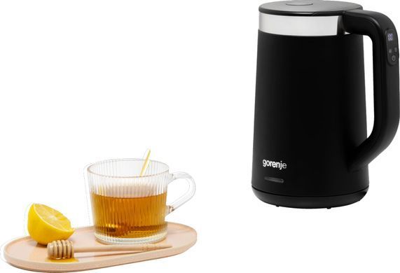 Gorenje Електрочайник 1.7л, Strix контроль, LED дисплей, чорний K17TRDW фото