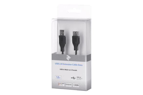 2E Кабель USB 2.0 (AM/AF) 1.8м, Black 2E-W-3168 фото