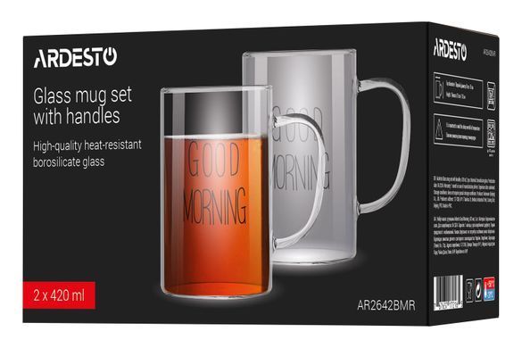 ARDESTO Набор чашек с ручками Good Morning, 420 мл, 2 шт, боросиликатное стекло AR2642BMR фото