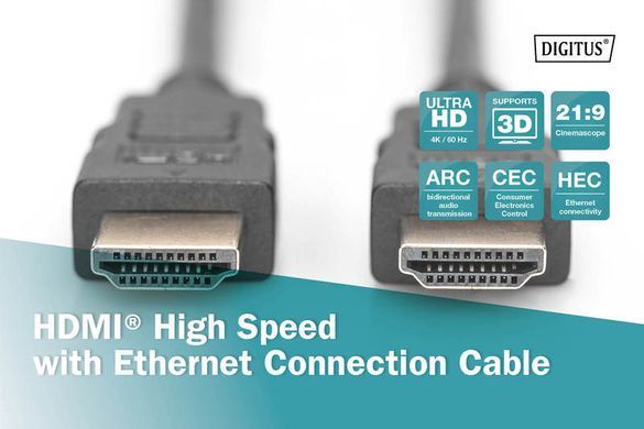 Digitus Кабель HDMI (M/M), 5м, High speed/Ethernet, чорний AK-330107-050-S фото