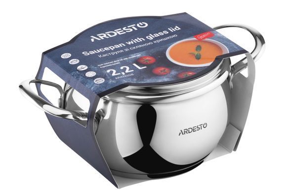 Каструля Ardesto Gemini Liguria, скляна кришка, 2.2 л, нержавіюча сталь AR4322GB фото