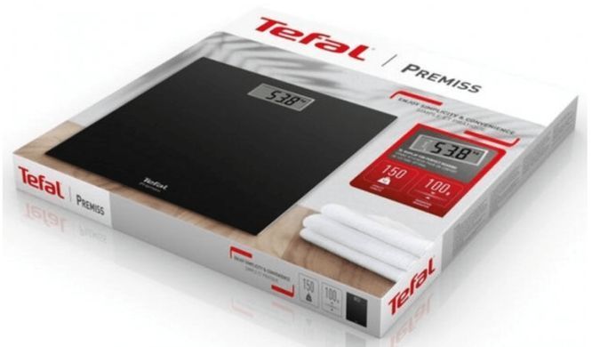 Tefal Ваги підлогові Premiss, 150кг, CR2032x1 в комплекті, скло, чорний PP1400V0 фото