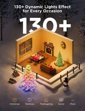 Govee Гірлянда Smart LED H80C4 Christmas String Lights 2, RGBWIC, 20м, кабель прозорий H80C4C41 фото