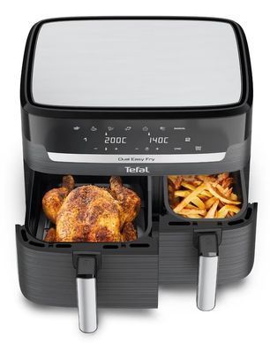 Tefal Мультипечь Dual EasyFry&Grill AirFryer, 2700Вт, чаша-5.2+3.1л, сенсорное управл., 2 чаши, гриль, пластик, черный EY905B10 фото