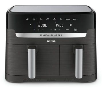 Tefal Мультипіч Dual EasyFry&Grill AirFryer, 2700Вт, чаша-5.2+3.1л, сенсорне керув., 2 чаши, гриль, пластик, чорний EY905B10 фото
