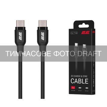 2E Кабель USB-C > USB-C заряджання/синхронізації 2E 2м, 60Вт Type-C, Glow, чорний 2E-CCCC2-BL фото