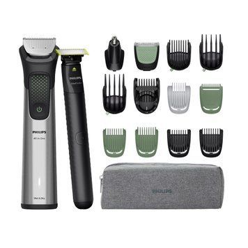 Philips Тример Philips Series 9000, для обличчя, голови, тіла, акум., насадок-17, OneBlade в компл., сталь, сірий MG9535/15 фото