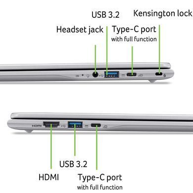 Acer Ноутбук Acer Chromebook CB315-7H 15.6" FHD IPS, Intel C N50, 4GB, F128GB, UMA, ChromeOS, сріблястий NX.JUVEU.001 фото