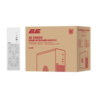 2E Корпус 2E Credo Slim V90W-400 з БЖ 2E ATX400, 1xUSB3.0, 1х USB 2.0, 1xUSB Type-C, 2x90мм, VGA 390мм, mATX, білий 2E-V90W-400 фото