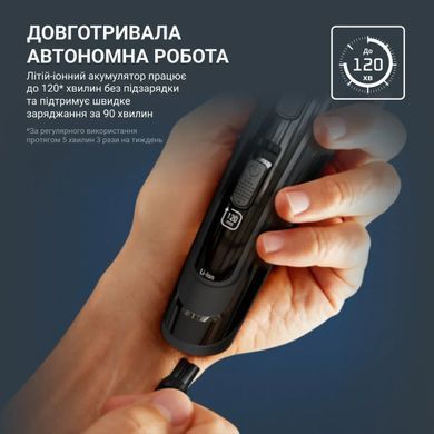 Rowenta Машинка для стрижки Advancer, сеть+акум., роторный мотор, насадок-3, кейс, титан.напыл., синий TN5244E0 фото