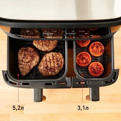 Tefal Мультипечь Dual EasyFry&Grill AirFryer, 2700Вт, чаша-5.2+3.1л, сенсорное управл., 2 чаши, гриль, пластик, черный EY905B10 фото