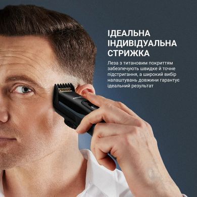 Rowenta Машинка для стрижки Advancer, сеть+акум., роторный мотор, насадок-3, кейс, титан.напыл., синий TN5244E0 фото