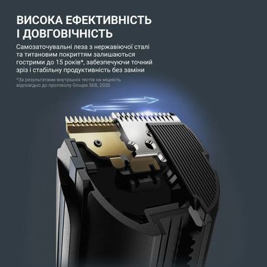 Rowenta Машинка для стрижки Advancer, сеть+акум., роторный мотор, насадок-3, кейс, титан.напыл., синий TN5244E0 фото