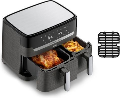 Tefal Мультипечь Dual EasyFry&Grill AirFryer, 2700Вт, чаша-5.2+3.1л, сенсорное управл., 2 чаши, гриль, пластик, черный EY905B10 фото