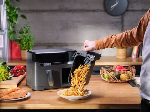 Tefal Мультипечь Dual EasyFry&Grill AirFryer, 2700Вт, чаша-5.2+3.1л, сенсорное управл., 2 чаши, гриль, пластик, черный EY905B10 фото