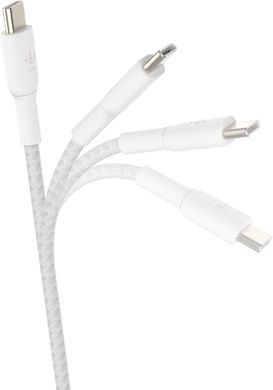 Belkin Кабель USB-C > USB-C заряджання/синхронізації 2м, 60Вт, Type-C, плетений, білий CAB004BT2MWH фото
