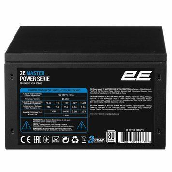 Блок живлення 2E Master Power (750W), >80%, 80+ White, 120mm, 1xMB 24pin(20+4), 1xCPU 8pin(4+4), 3xMolex, 5xSATA, 4xPCIe 8pin(6+2) 2E-MP750-120APFC фото