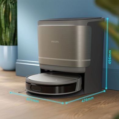 Philips Робот-пилосос Philips Series 9000, h=9.8см, вологе прибирання, конт пил -0.21л, вода -0.22л, автон. робота до 280хв, EPA 11, чорний-металік XU9100/10 фото