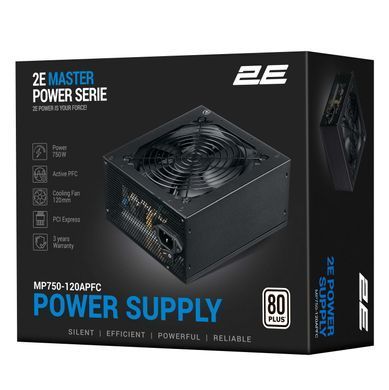 Блок питания 2E Master Power (750W), >80%, 80+ White, 120mm, 1xMB 24pin(20+4), 1xCPU 8pin(4+4), 3xMolex, 5xSATA, 4xPCIe 8pin(6+2) 2E-MP750-120APFC фото