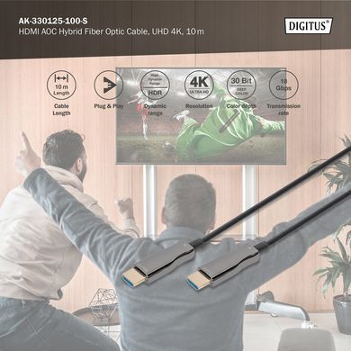 Digitus Кабель HDMI UHD 4K, AOC hybrid-fiber, type A M/M, 10м, черный AK-330125-100-S фото