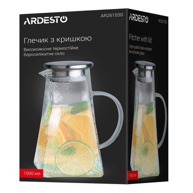 ARDESTO Глечик з кришкою Ardesto 1500мл, боросилікатне скло, нержавіюча сталь, прозорий AR2615SSB фото
