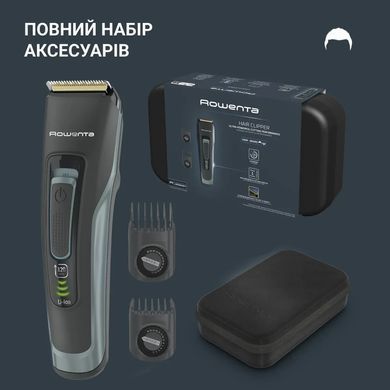 Rowenta Машинка для стрижки Advancer, для бороди, вусів, голови, мережа+акум., роторний мотор, насадок-2, кейс, титан.напил., темно-зелений TN5224E0 фото
