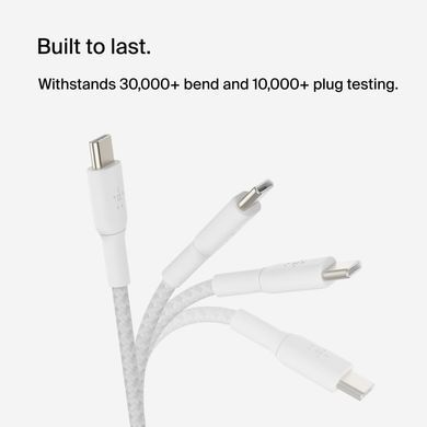 Belkin Кабель USB-C > USB-C заряджання/синхронізації 2м, 60Вт, Type-C, плетений, білий CAB004BT2MWH фото