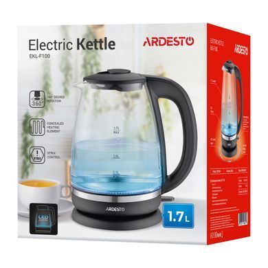 ARDESTO Електрочайник EKL-F100 1.7л/2150Вт/strix контроль/корпус скло/чорний EKL-F100 фото