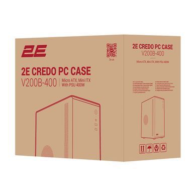 2E Корпус Credo V200B-400, з БЖ 2E ATX400, 2xUSB3.0, 1x80мм, VGA 250мм, mATX, чорний 2E-V200B-400 фото