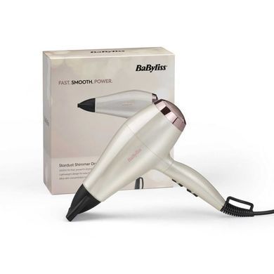 BaByliss Фен Stardust Shimmer, 2000Вт, 3 режими, іонізація, хол. обдув, 1 насадка, білий 5914PE фото